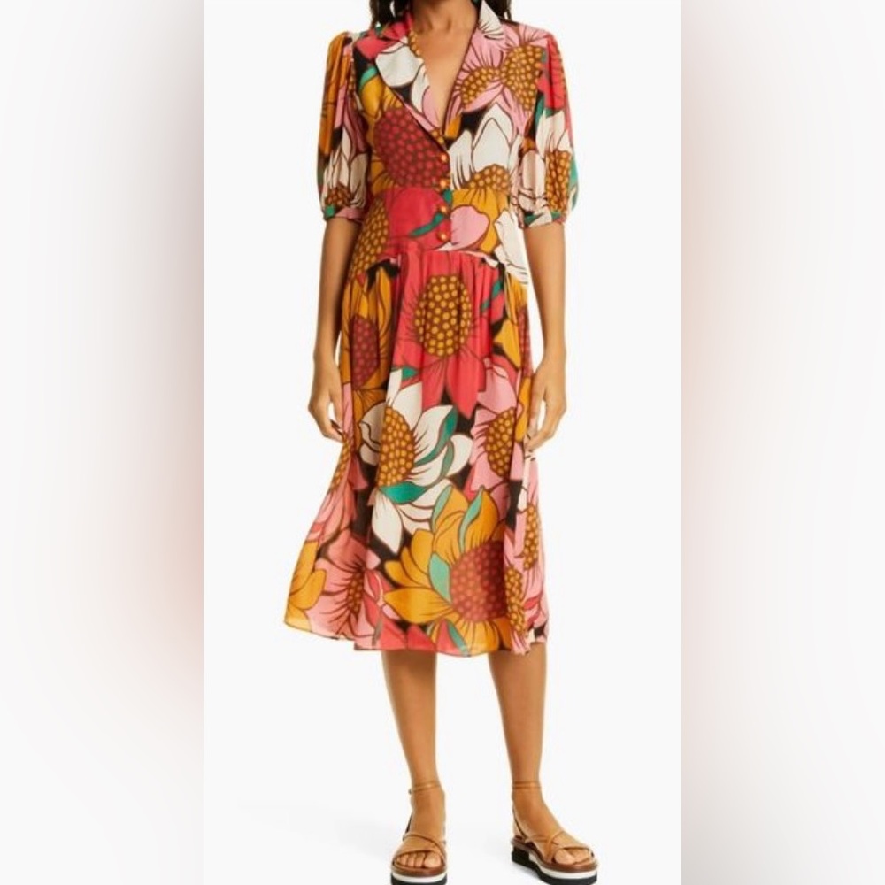 FARM Rio Colorful Sunflowers Midi Dress ~ NWT